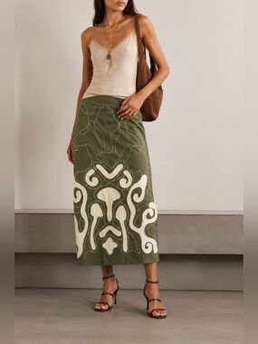 Johanna Ortiz Mushroom Magical Enchantments Midi Skirt Green Embroidered 8